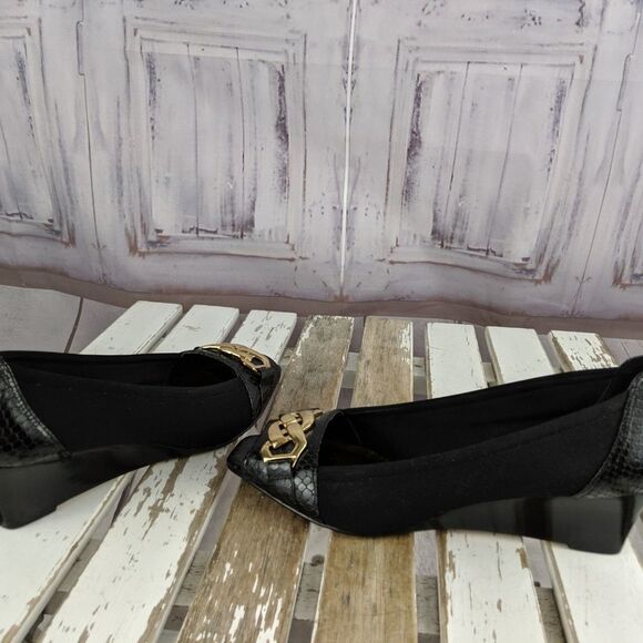 Arturo Chiang 7 7M heels peek shoes black ballet f - Picture 5 of 7